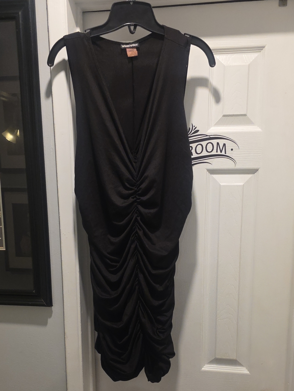 Women's Black Ruched V-Neck Mini Dress